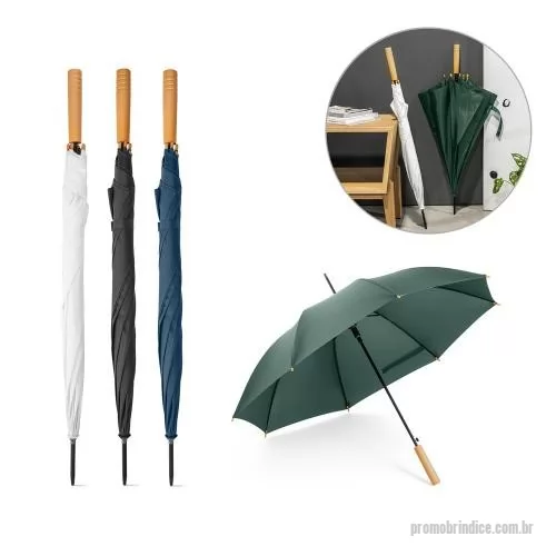 Guarda chuva personalizada - Guarda-chuva em rPET pongee com abertura automática, haste e estrutura em metal. Pega em madeira.