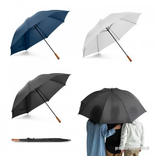 Guarda chuva personalizada - Guarda-chuva grande de portaria em 190T pongee. Varetas e haste em fibra de vidro e pega em madeira. ø1375 x 855 mm