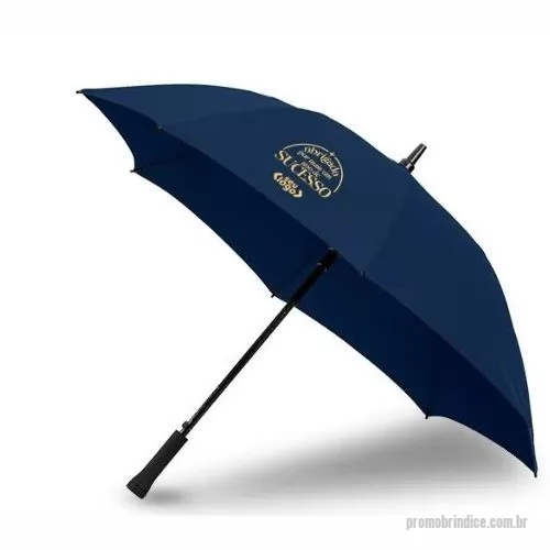 Guarda chuva personalizada - Guarda-chuva em Seda Sintética azul marinho automático com haste em Fibra de Vidro 14mm e empunhadura reta em ABS.
