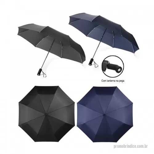 Guarda chuva personalizada - Guarda-chuva dobrável em Poliéster em três secções com lanterna na pega. Abertura total: 94 cm. Fornecido em bolsa. Consultar opções de gravação.