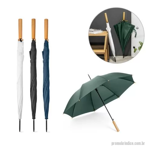 Guarda chuva personalizada - Guarda-chuva em rPET pongee com abertura automática, haste e estrutura em metal. Pega em madeira. 1050 x 850 mm