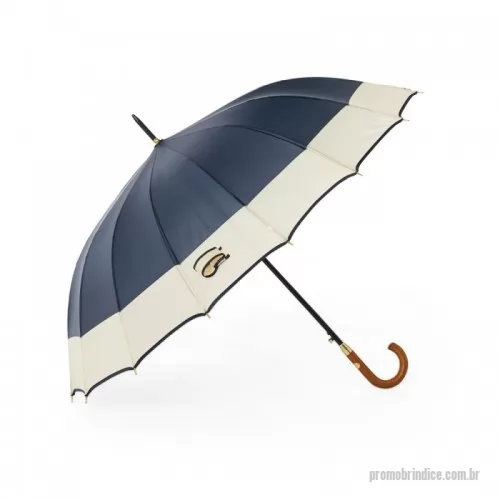 Guarda chuva personalizada - Guarda-chuva de poliéster com abertura automática, estrutura metálica com 16 varetas e pegador em madeira.  Altura :  95 cm