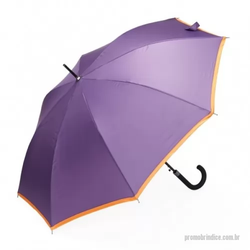 Guarda chuva personalizada - Guarda-chuva de poliéster de impacto impermeável com abertura automática, estrutura em aço e 8 varetas em fibra de vidro. Possui pegador plástico com botão de acionamento.