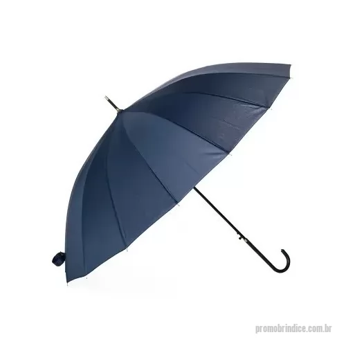 Guarda chuva personalizada - Guarda-chuva de poliéster com abertura automática, estrutura em aço e 16 varetas em fibra de vidro. Possui pegador em couro sintético com botão de acionamento. Tamanho: 85,5cm. Personalização em Silkscreen.