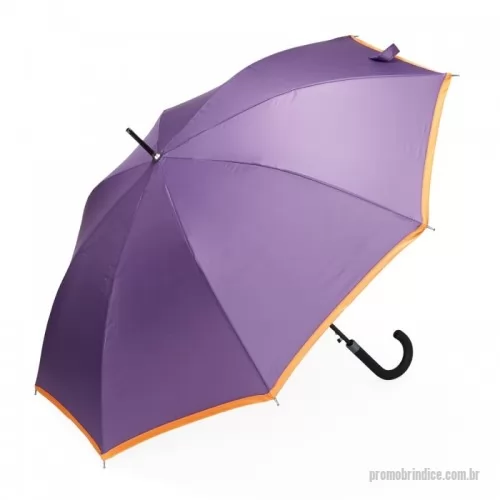 Guarda chuva personalizada - Guarda-chuva de poliéster de impacto impermeável com abertura automática, estrutura em aço e 8 varetas em fibra de vidro. Possui pegador plástico com botão de acionamento.
