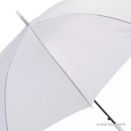 Guarda chuva personalizada - Guarda-chuva com tecido de nylon e abertura automática, basta acionar o botão inferior. Possui 8 varetas pretas de aço, pegador e bico superior de plástico.