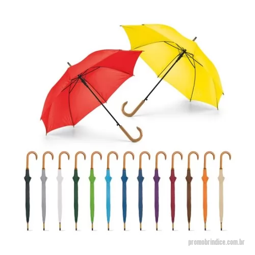 Guarda chuva personalizada - Guarda-chuva confeccionado em poliéster 190T, haste em metal, pega em madeira e abertura automática. ø1040 x 885 mm