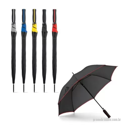 Guarda chuva personalizada - Guarda-chuva em poliéster 190T com pega em EVA e abertura automática. Detalhe com linha colorida no guarda-chuva e na pega. ø1040 x 825 mm