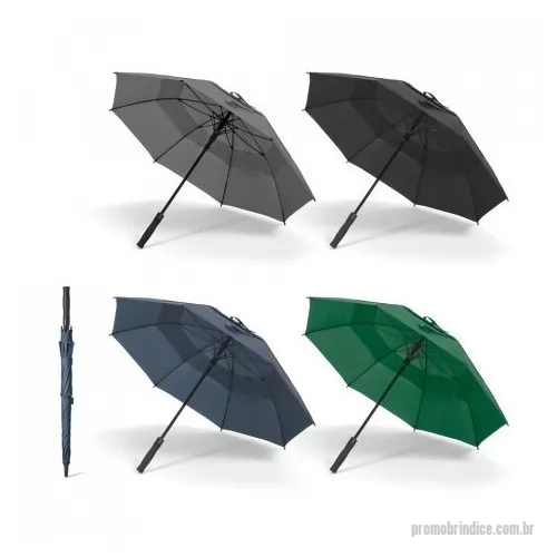 Guarda chuva personalizada - Guarda-chuva em 100% poliéster reciclado 190T (100% rPET), com varetas em fibra de vidro e pega em ABS reciclado. Guarda-chuva com abertura automática e à prova de vento. Fornecido em bolsa de poliéster reciclado.