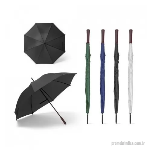 Guarda chuva personalizada - Guarda-chuva em poliéster 190T e pega em madeira. Abertura manual.