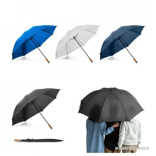 Guarda chuva personalizada - Guarda-chuva grande de portaria em poliéster pongee 190T. Varetas e haste em fibra de vidro e pega em madeira. 