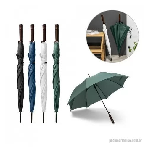 Guarda chuva personalizada - Guarda-chuva em 100% poliéster reciclado pongee 190T com abertura automática, haste e estrutura em metal. Pega em madeira.