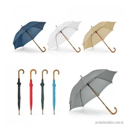 Guarda chuva personalizada - Guarda-chuva em poliéster 190T com haste e pega em madeira. Abertura manual. 