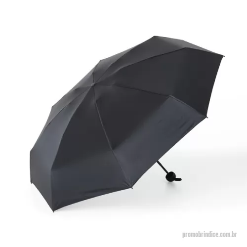 Guarda chuva personalizada - Guarda-chuva manual cápsula em poliéster de impacto impermeável e proteção UPF 50. Possui tecido interno em vinil com 8 varetas e estrutura em aço, pegador, botão de abertura e e alça de Nylon. Acompanha estojo protetor com alça.