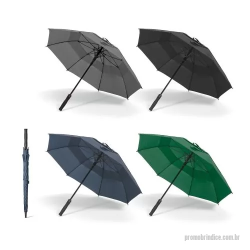 Guarda chuva personalizada - Guarda-chuva em poliéster 100% reciclado 190T, com varetas em fibra de vidro e pega em ABS reciclado. Guarda-chuva com abertura automática e à prova de vento. Fornecido em bolsa de poliéster reciclado. ø1055 x 840 mm