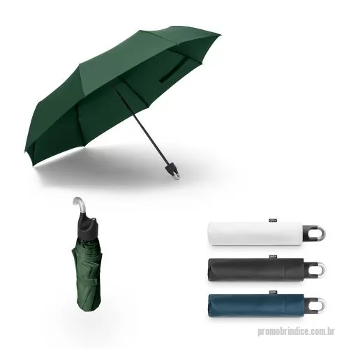 Guarda chuva personalizada - Guarda-chuva de 21' em poliéster 100% reciclado pongee 190T, com varetas em fibra de vidro, haste metálica e pega em ABS reciclado. O guarda-chuva, dobrável em 3 seções, tem abertura manual e é à prova de vento. Fornecido numa bolsa individual. ø980