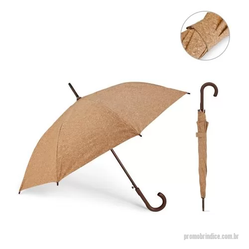 Guarda chuva personalizada - Guarda-chuva em cortiça com haste e pega em madeira. O guarda-chuva tem abertura automática. A cor e o resultado da impressão nos materiais naturais pode variar entre produtos. ø1050 x 890 mm