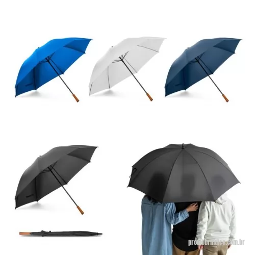 Guarda chuva personalizada - Guarda-chuva de grande portaria em poliéster pongee 190T, com varetas e haste em fibra de vidro e pega em madeira. ø1375 x 855 mm