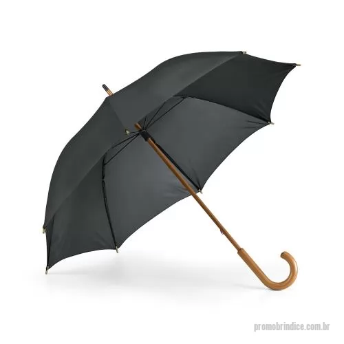 Guarda chuva personalizada - Guarda-chuva em poliéster 190T, com haste e pega em madeira. Abertura manual.