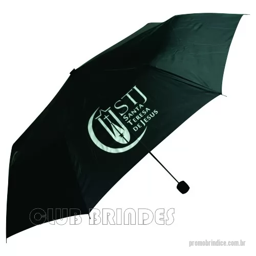 Guarda chuva personalizada - Guarda Chuva Sombrinha Dobrável, cabo plástico. Disponível na cor Preta. Gravação da logomarca em 1 cor em 2 gomos já inclusa.  Tamanho: Aproximadamente 105 cm de diâmetro.