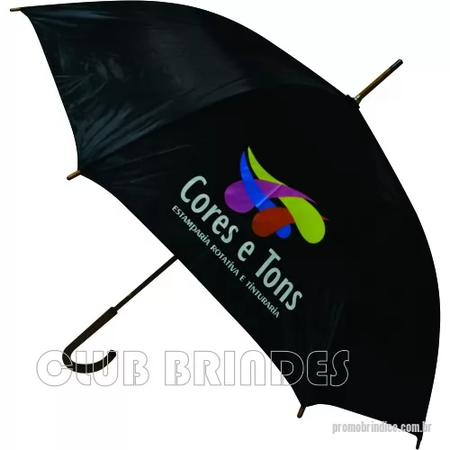 Guarda chuva personalizada - Guarda Chuva Colonial longo, nylon especial liso, cabo curvo em madeira, automático. Disponível em várias cores. Gravação da logomarca em 1 cor em 2 gomos já inclusa.  23  X 8 varetas. Tamanho: 120 cm de envergadura.