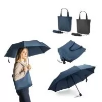 	Guarda-chuva 2 em 1 com sacola de compras em poliéster reciclado incluso. Guarda-chuva de 21