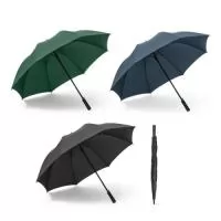 Guarda-chuva em poliéster pongee 190T, com haste e varetas em fibra de vidro e pega em PP. O guarda-chuva tem abertura automática e é à prova de vento. Fornecido em bolsa. ø1170 x 880 mm | Bolsa: 85 x 725 mm
