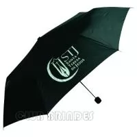 Guarda Chuva Sombrinha Dobrável, cabo plástico. Disponível na cor Preta. Gravação da logomarca em 1 cor em 2 gomos já inclusa.  Tamanho: Aproximadamente 105 cm de diâmetro.