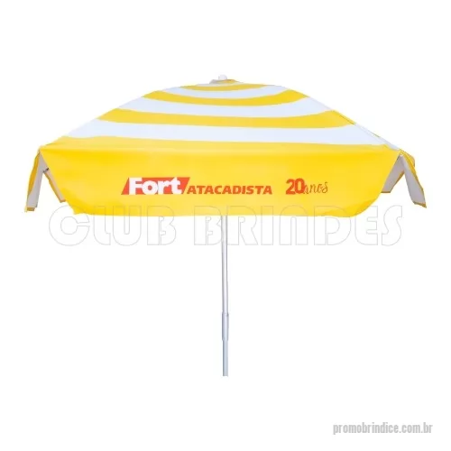 Guarda sol personalizada - Guarda Sol 1,60 m Personalizado com haste central em tubo de alumínio com reforço de madeira interiça. Disponível em várias cores. Gravação da logomarca em 1 cor em 4 gomos já inclusa.  Armação efeito mola com 04 gomos e 04 varetas 3,60 mm em aço 1040 e 1045. Acabamento em pintura eletrostática epóxi pó, arame de amarração 1,65 mm. haste central em tubo de alumínio trefilado com 1   (25,4 mm) liso com reforço de madeira interiça. Lona plástica com cobertura bagum com espessura 030 a 034 microns com superfície lisa para evitar impregnação de poluição do tempo.