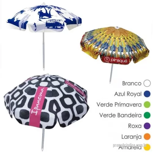Guarda sol personalizada - Guarda Sol com haste central em alumínio, varetas em aço 1060, 3,8mm bi cromatizadas, com revestimento em lona emborrachada (PVC) de trama poliéster, nos tamanhos 1,60mt, 1,80mt e 2,00mt de circunferência