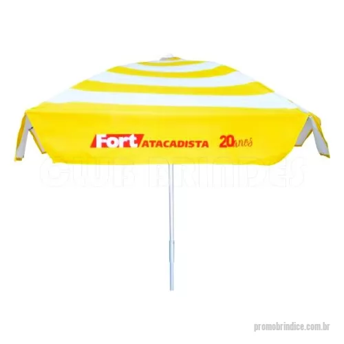 Guarda sol personalizada - Guarda Sol Personalizado com haste central em tubo de alumínio com reforço de madeira interiça. Disponível em várias cores. Gravação da logomarca em 1 cor aplicada em 4 gomos já inclusa.  Armação efeito mola com 04 gomos e 04 varetas 3,60 mm em aço 1040 e 1045. Acabamento em pintura eletrostática epóxi pó, arame de amarração 1,65 mm. haste central em tubo de alumínio trefilado com 1 