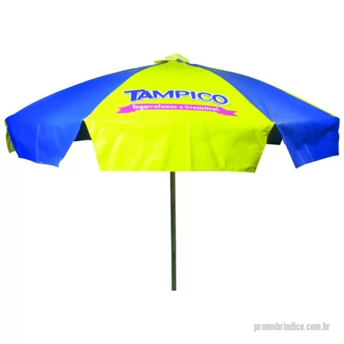 Guarda sol personalizada - Guarda Sol Ø1,60m (80x8) de diâmetro. Material: Armação em aço 1.040 a 1.070 efeito MOLA com 08 varetas Ø 3,50 a 4,00mm com acabamento em pintura  eletrostática EPOXI PÓ, haste central em alumínio trefilado com parede 08 a 1,00mm com reforço de madeira inteiriço  nas duas extremidades. Cobertura: em BAGUM (lona de PVC com trama em poliéster) de 0,28 a 0,31microns. Disponível em várias cores. Gravação da logomarca em 1 cor aplicada em 4 gomos já inclusa.