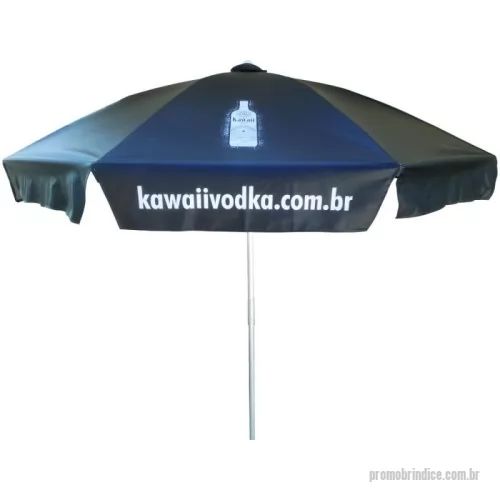 Guarda sol personalizada - Guarda Sol 1,80 m Personalizado com haste central em tubo de alumínio com reforço de madeira interiça. Disponível em várias cores. Gravação da logomarca em 1 cor aplicada em 4 gomos já inclusa.  Armação efeito mola com 08 gomos e 08 varetas 3,60 mm em aço 1040 e 1045. Acabamento em pintura eletrostática epóxi pó, arame de amarração 1,85 mm. haste central em tubo de alumínio trefilado com 1 