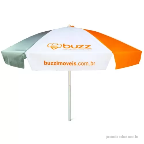 Guarda sol personalizada - Guarda Sol Personalizado com haste central em tubo de alumínio com reforço de madeira interiça. Disponível em várias cores. Gravação da logomarca em 1 cor aplicada em 4 gomos já inclusa.