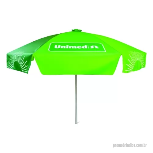 Guarda sol personalizada - Guarda Sol Personalizado com haste central em tubo de alumínio com reforço de madeira interiça. Disponível em várias cores. Gravação da logomarca em 1 cor aplicada em 4 gomos já inclusa.