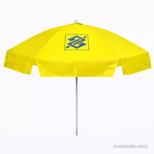 Guarda sol personalizada - Guarda Sol Personalizado com haste central em tubo de alumínio com reforço de madeira interiça. Disponível em várias cores. Gravação da logomarca em 1 cor aplicada em 4 gomos já inclusa.