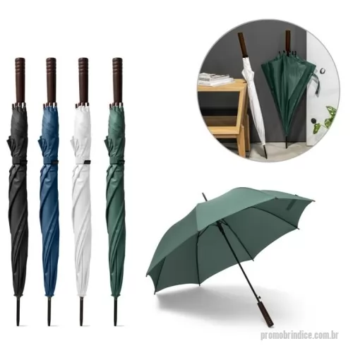 Guarda sol personalizada - Guarda-chuva em poliéster 100% reciclado pongee 190T, com haste e estrura em metal e pega em madeira. O guarda-chuva tem abertura automática. ø1050 x 850 mm