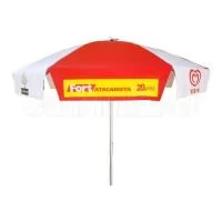 Guarda Sol Ø1,60m (80x8) de diâmetro. Material: Armação em aço 1.040 a 1.070 efeito MOLA com 08 varetas Ø 3,50 a 4,00mm com acabamento em pintura  eletrostática EPOXI PÓ, haste central em alumínio trefilado com parede 08 a 1,00mm com reforço de madeira inteiriço  nas duas extremidades. Cobertura: em BAGUM (lona de PVC com trama em poliéster) de 0,28 a 0,31microns. Disponível em várias cores. Gravação da logomarca em 1 cor aplicada em 4 gomos já inclusa.