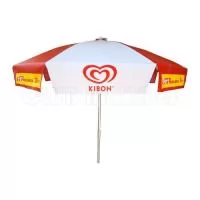 Guarda Sol Ø1,60m (80x8) de diâmetro. Material: Armação em aço 1.040 a 1.070 efeito MOLA com 08 varetas Ø 3,50 a 4,00mm com acabamento em pintura  eletrostática EPOXI PÓ, haste central em alumínio trefilado com parede 08 a 1,00mm com reforço de madeira inteiriço  nas duas extremidades. Cobertura: em BAGUM (lona de PVC com trama em poliéster) de 0,28 a 0,31microns. Disponível em várias cores. Gravação da logomarca em 1 cor aplicada em 4 gomos já inclusa.