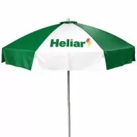 Guarda Sol Personalizado com haste central em tubo de alumínio com reforço de madeira interiça. Disponível em várias cores. Gravação da logomarca em 1 cor aplicada em 4 gomos já inclusa.