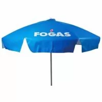 Guarda Sol Personalizado com haste central em tubo de alumínio com reforço de madeira interiça. Disponível em várias cores. Gravação da logomarca em 1 cor aplicada em 4 gomos já inclusa.
