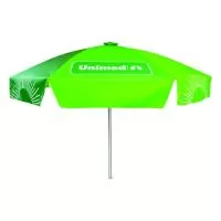 Guarda Sol Personalizado com haste central em tubo de alumínio com reforço de madeira interiça. Disponível em várias cores. Gravação da logomarca em 1 cor aplicada em 4 gomos já inclusa.