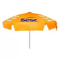 Guarda Sol Personalizado com haste central em tubo de alumínio com reforço de madeira interiça. Disponível em várias cores. Gravação da logomarca em 1 cor aplicada em 4 gomos já inclusa.