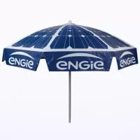 Guarda Sol Personalizado com haste central em tubo de alumínio com reforço de madeira interiça. Disponível em várias cores. Gravação da logomarca em 1 cor aplicada em 4 gomos já inclusa.