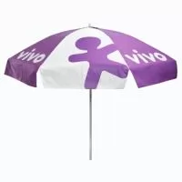 Guarda Sol Personalizado com haste central em tubo de alumínio com reforço de madeira interiça. Disponível em várias cores. Gravação da logomarca em 1 cor aplicada em 4 gomos já inclusa.