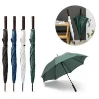 Guarda-chuva em poliéster 100% reciclado pongee 190T, com haste e estrura em metal e pega em madeira. O guarda-chuva tem abertura automática. ø1050 x 850 mm