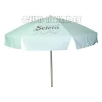 Guarda Sol Ø1,60m (80x8) de diâmetro. Material: Armação em aço 1.040 a 1.070 efeito MOLA com 08 varetas Ø 3,50 a 4,00mm com acabamento em pintura  eletrostática EPOXI PÓ, haste central em alumínio trefilado com parede 08 a 1,00mm com reforço de madeira inteiriço  nas duas extremidades. Cobertura: em BAGUM (lona de PVC com trama em poliéster) de 0,28 a 0,31microns. Disponível em várias cores. Gravação da logomarca em 1 cor aplicada em 4 gomos já inclusa.