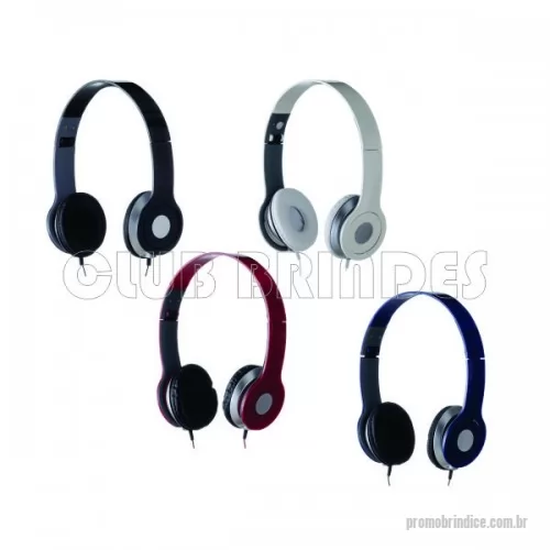 Headphone personalizado - Fone de ouvido estéreo articulável, protetor em couro sintético com espuma e material plástico inteiro colorido com detalhes prata. Disponível em várias cores. Gravação da Logomarca em 1 cor já inclusa.  Tamanho Aprox:18,1 cm x 15,1 cm Peso Aprox: 107 g