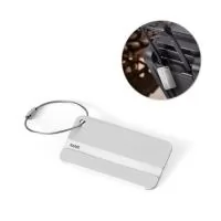 Identificador de bagagem em alumínio com cordão. Ideal para malas de viagem.