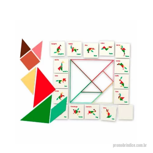 Jogo personalizado - O jogo Tangram magnético personalizado é um quebra-cabeças geométrico chinês formado por 7 peças, chamadas tans: são 2 triângulos grandes, 2 pequenos, 1 médio, 1 quadrado e 1 paralelogramo. Utilizando todas essas peças sem sobrepô-las, podemos formar